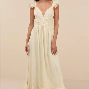 Lulu's Cream Maxi Dress with Ruffle Straps
